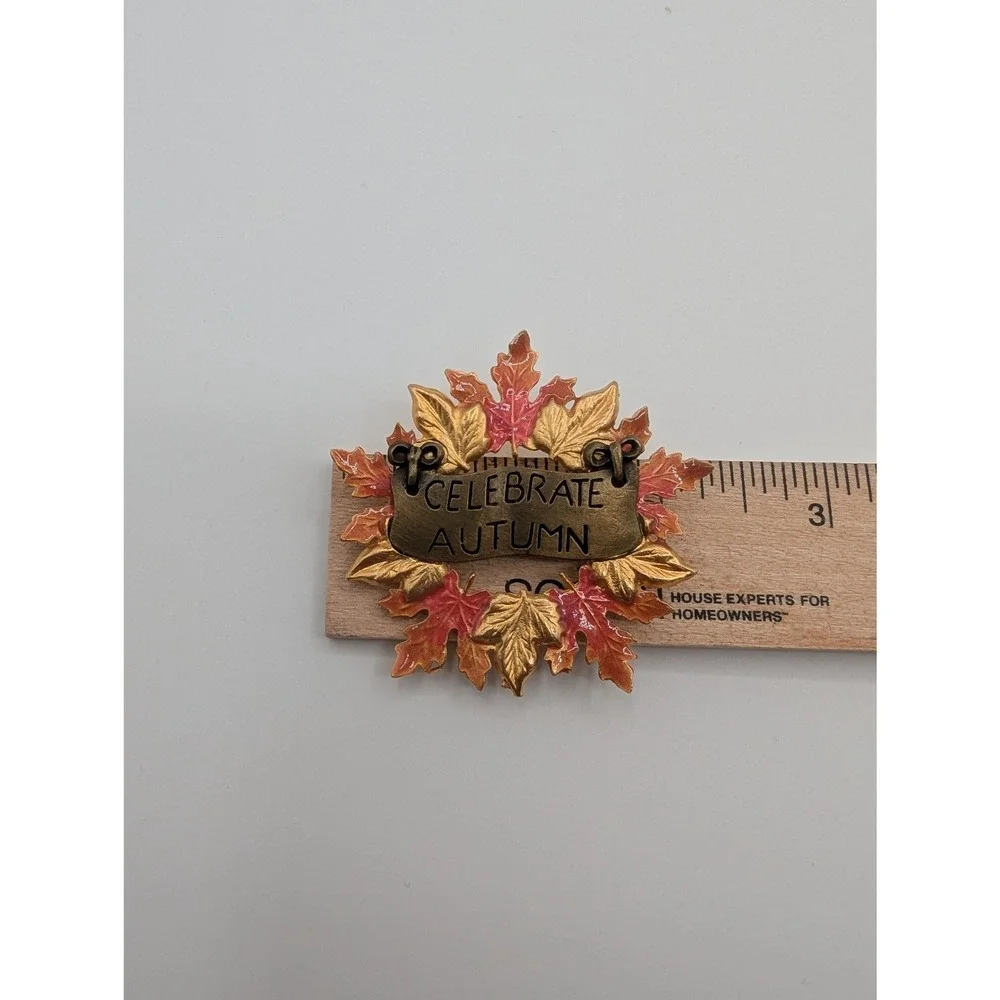 Kenneth Cole Autumn Leaves Celebrate Autumn Brooch Pin Gold Tone Red Orange‎